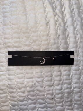 CZ Crescent Moon and Star Necklace - Silver Tone